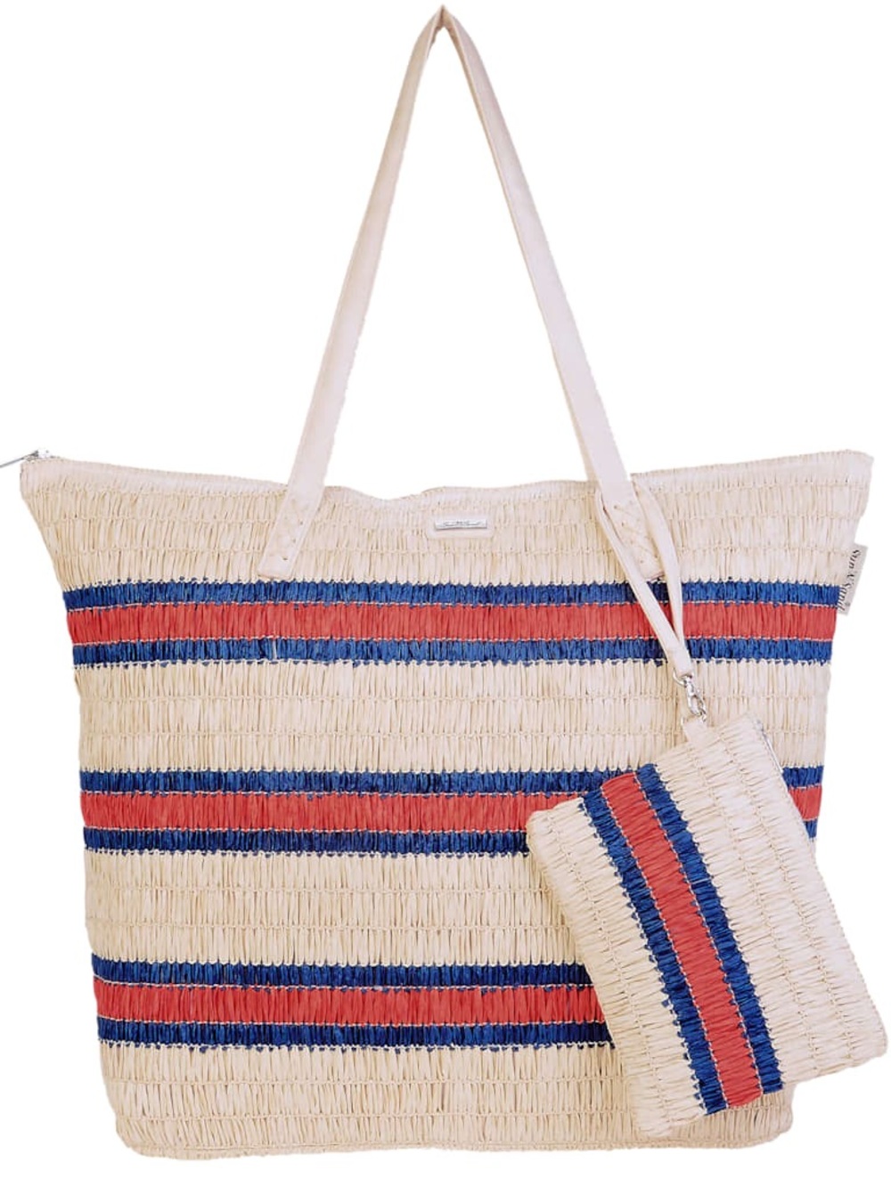 NWT Sun 'N' Sand Striped Paper Straw Tote Bag Beach Pool